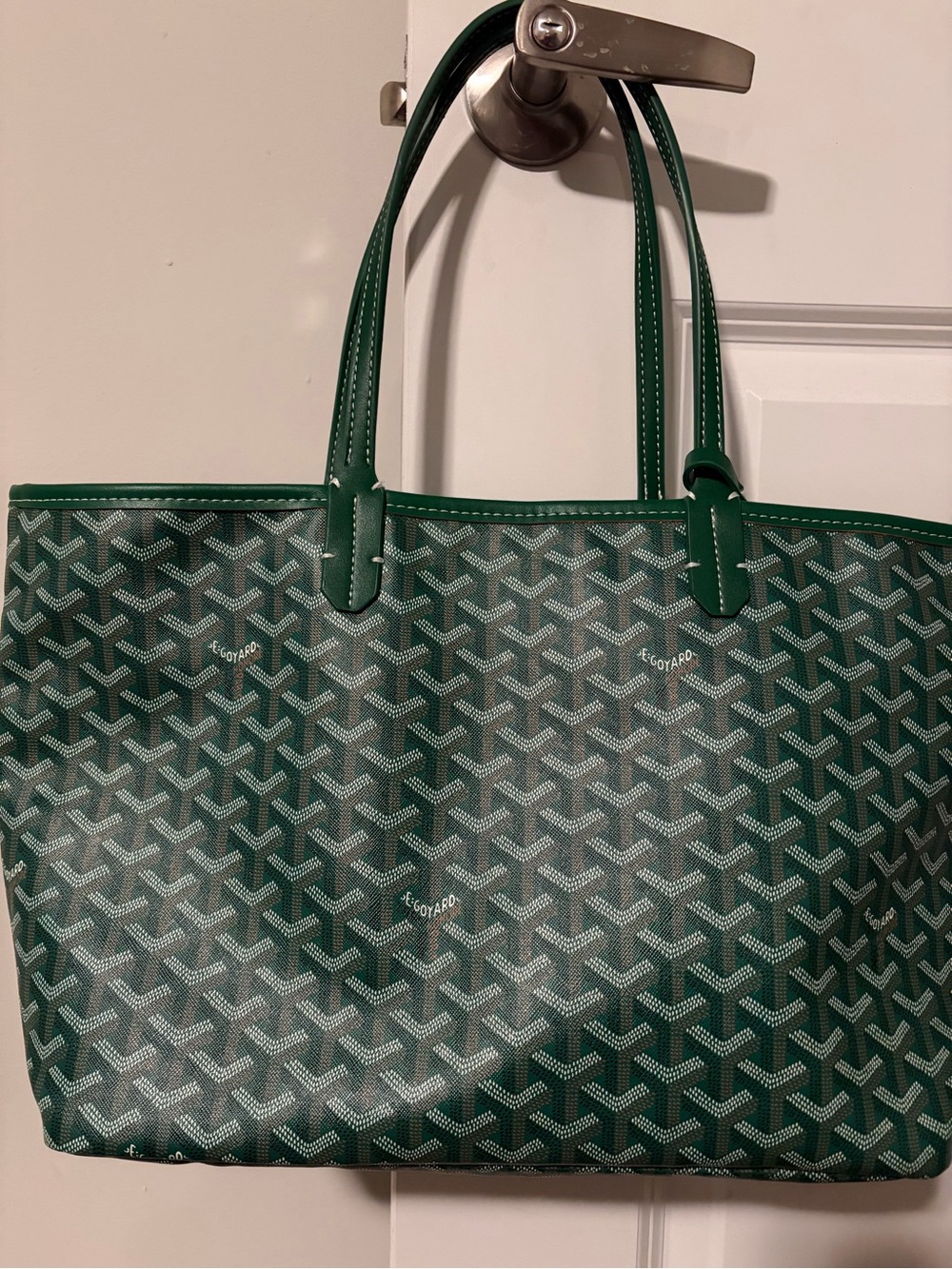 Emerald Green Chevron Tote with Double Handles